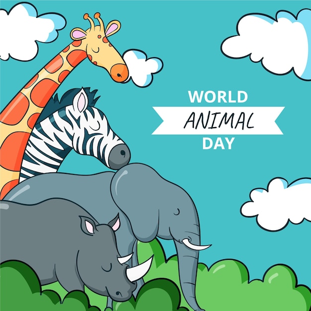 Illustrazione disegnata a mano della giornata mondiale degli animali