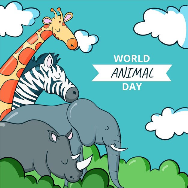 Illustrazione disegnata a mano della giornata mondiale degli animali