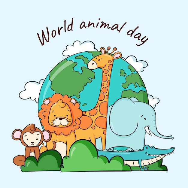 Illustrazione disegnata a mano della giornata mondiale degli animali