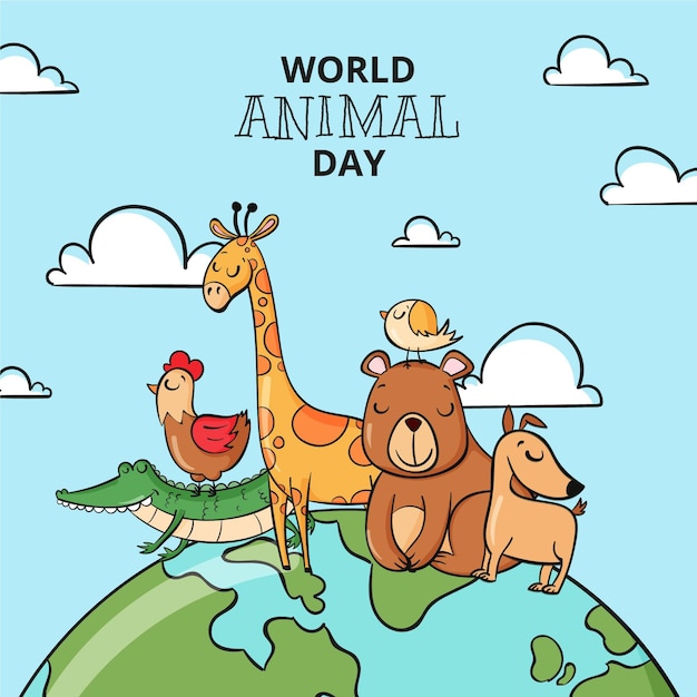 Illustrazione disegnata a mano della giornata mondiale degli animali