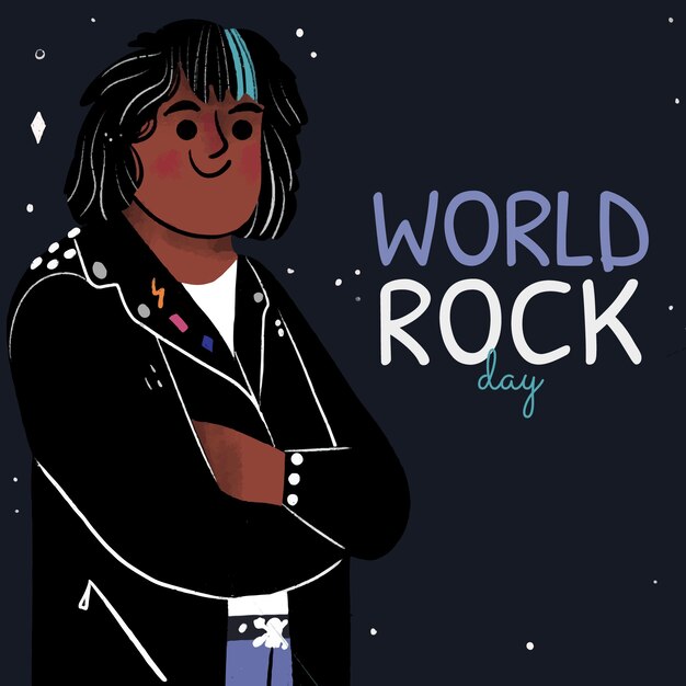 Illustrazione disegnata a mano della giornata mondiale del rock con il musicista