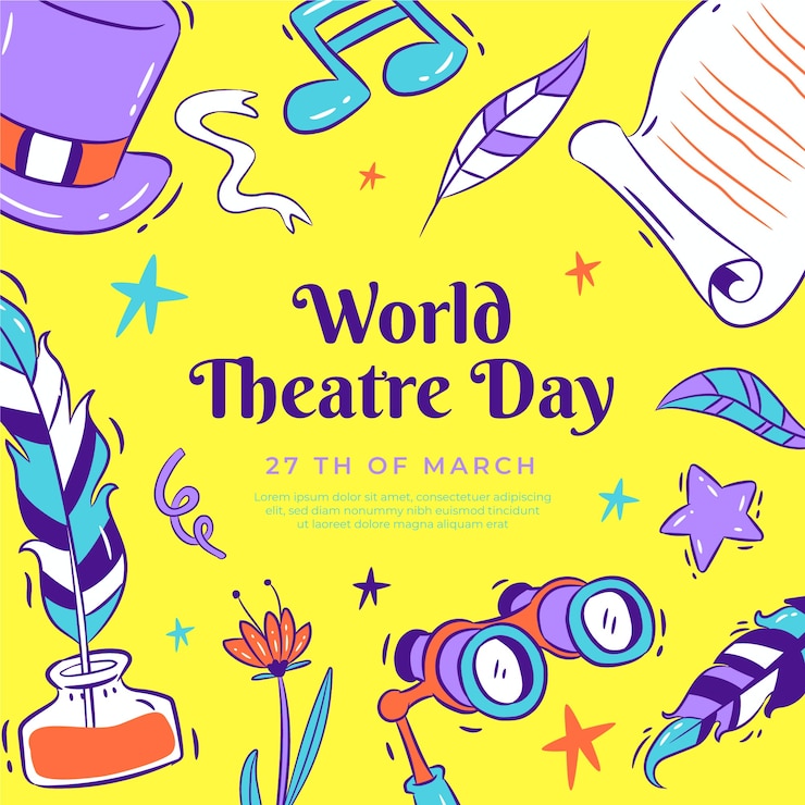 Vettore gratuito illustrazione disegnata a mano della giornata mondiale del teatro