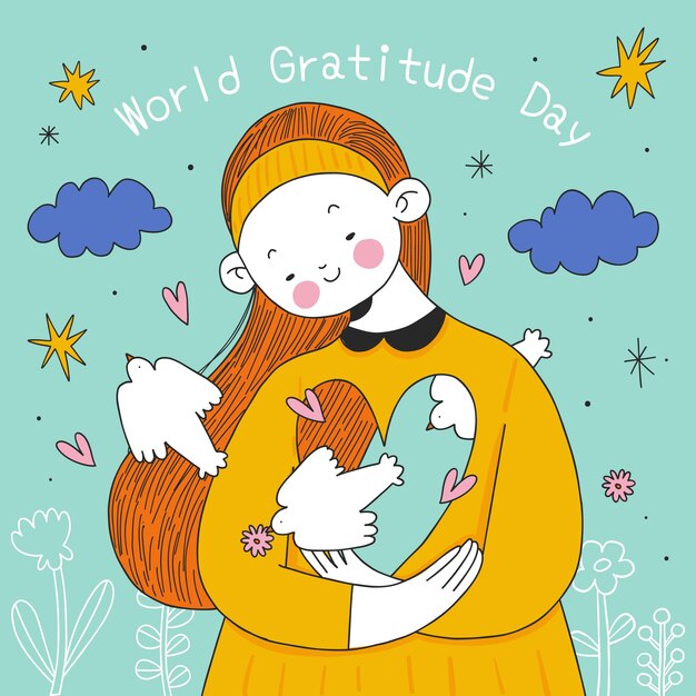 Illustrazione disegnata a mano della giornata mondiale della gratitudine