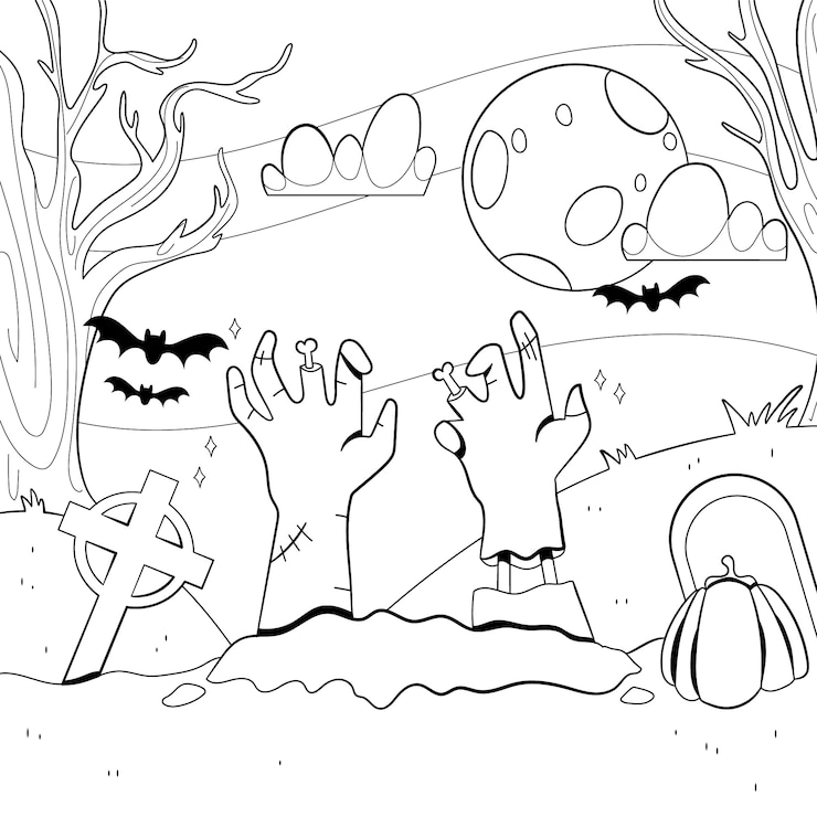Vettore gratuito illustrazione disegnata a mano della pagina di colorazione di halloween