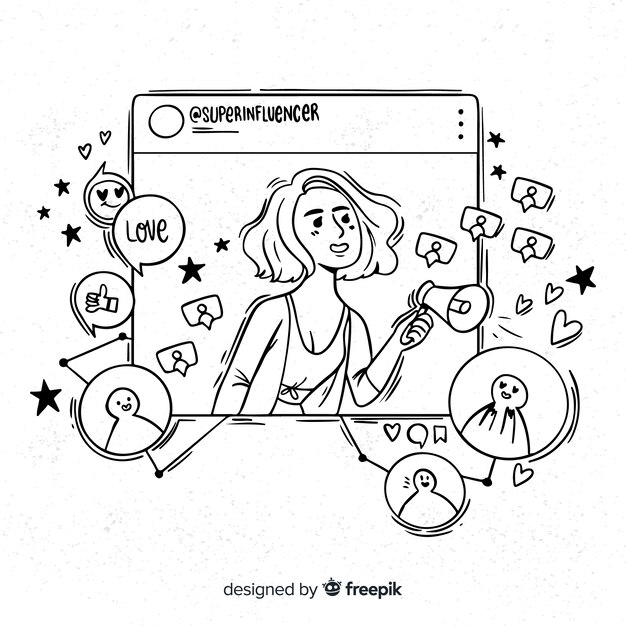 Illustrazione disegnata a mano della ragazza di influencer