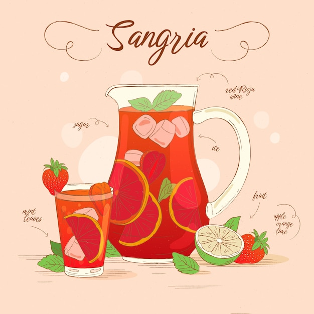 Illustrazione disegnata a mano della sangria
