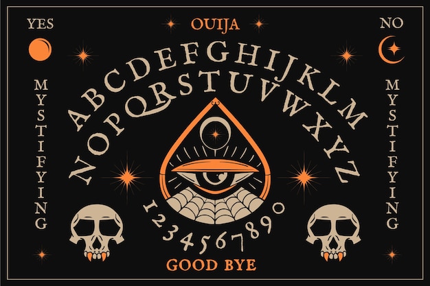 Illustrazione disegnata a mano della tavola di Ouija