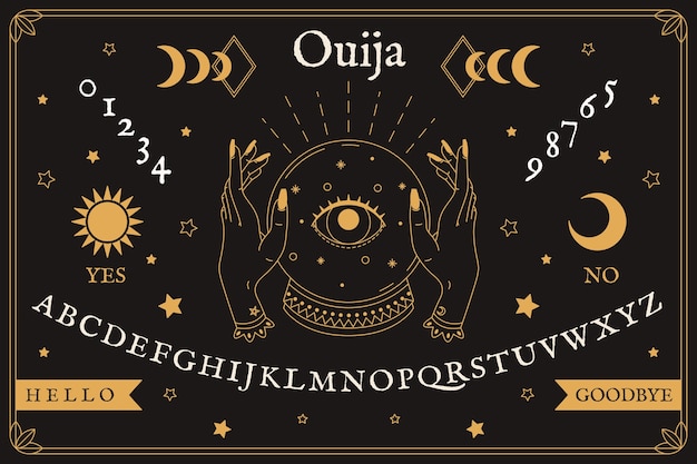 Illustrazione disegnata a mano della tavola di Ouija