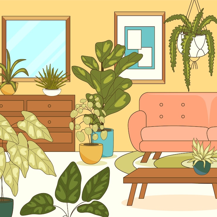 Vettore gratuito illustrazione disegnata a mano delle piante da appartamento