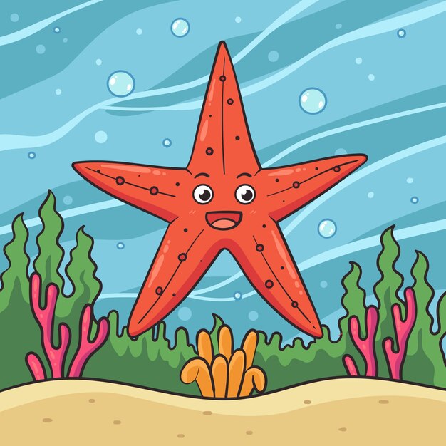 Illustrazione disegnata a mano delle stelle marine del fumetto