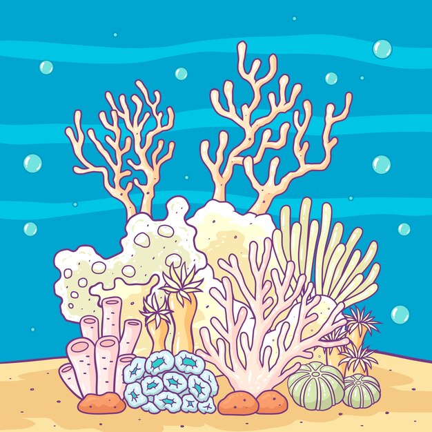 Illustrazione disegnata a mano dello sbiancamento dei coralli