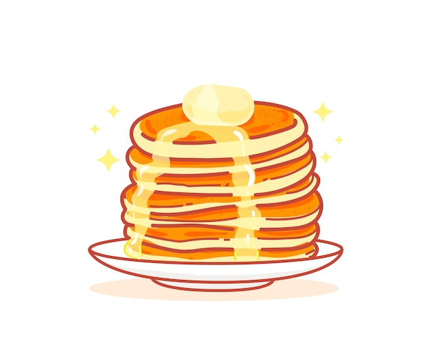 Illustrazione disegnata a mano di arte del fumetto della colazione del dessert dell'alimento dolce del pancake del miele
