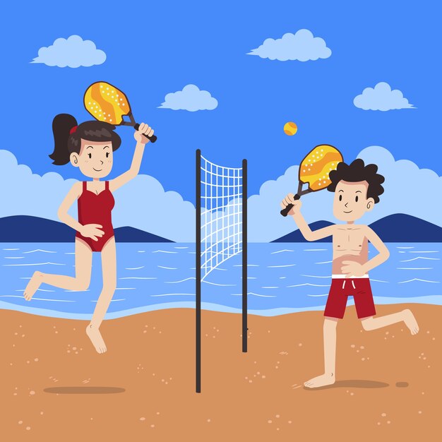 Illustrazione disegnata a mano di beach tennis