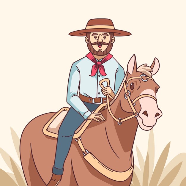 Illustrazione disegnata a mano di cowboy gaucho