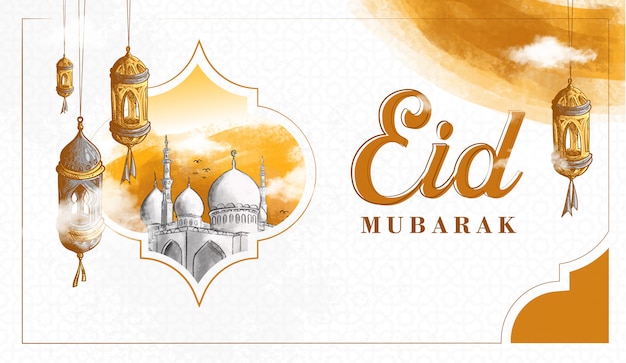 Illustrazione disegnata a mano di Eid Mubarak