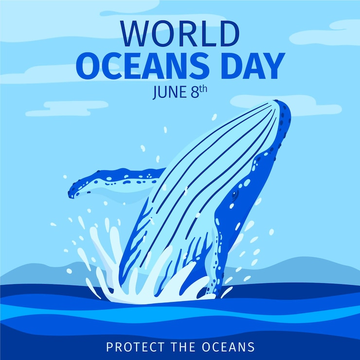 Vettore gratuito illustrazione disegnata a mano di giornata mondiale degli oceani