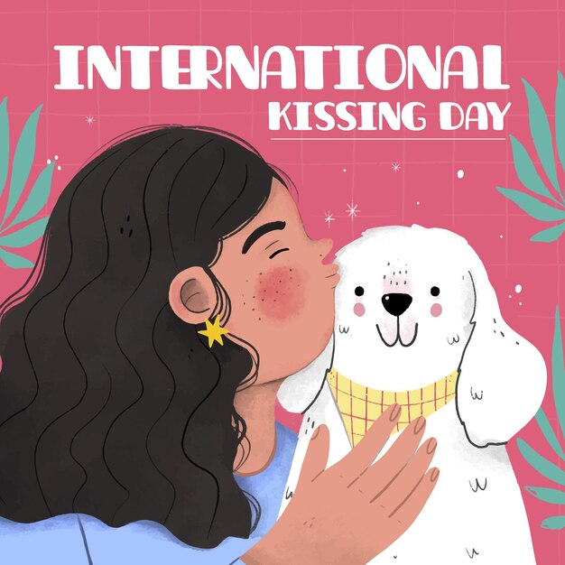 Illustrazione disegnata a mano di giorno di bacio internazionale