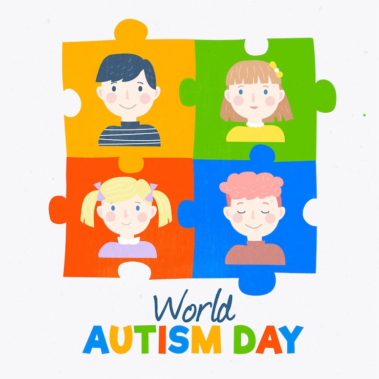Vettore gratuito illustrazione disegnata a mano di giorno di consapevolezza dell'autismo del mondo con i pezzi di puzzle