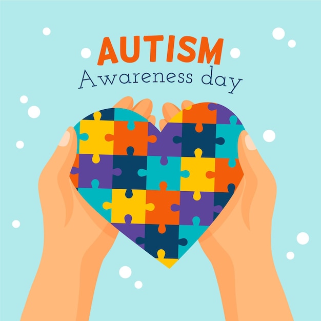 Illustrazione disegnata a mano di giorno di consapevolezza dell'autismo del mondo con i pezzi di puzzle