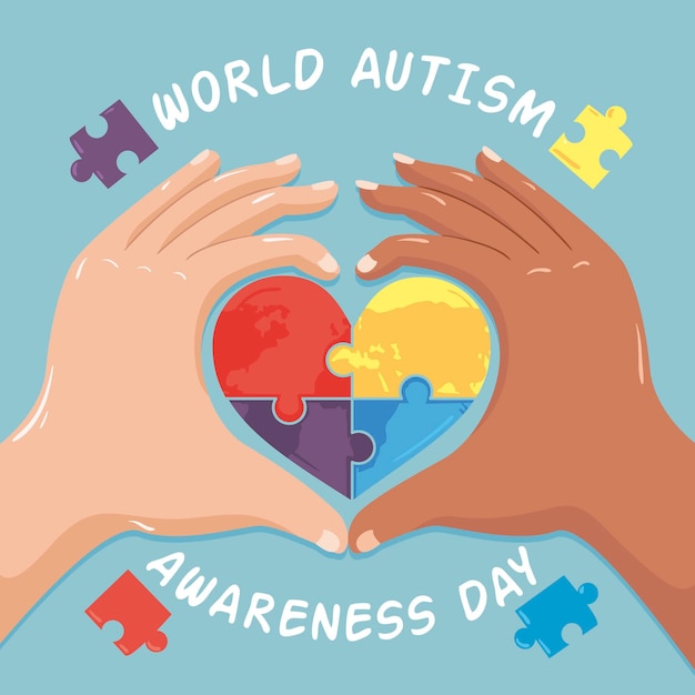 Illustrazione disegnata a mano di giorno di consapevolezza dell'autismo del mondo