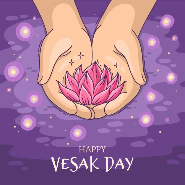 Illustrazione disegnata a mano di giorno di vesak