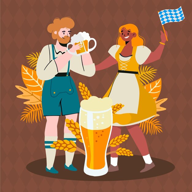 Illustrazione disegnata a mano di personaggi più oktoberfest