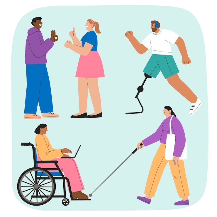 Vettore gratuito illustrazione disegnata a mano di persone con disabilità