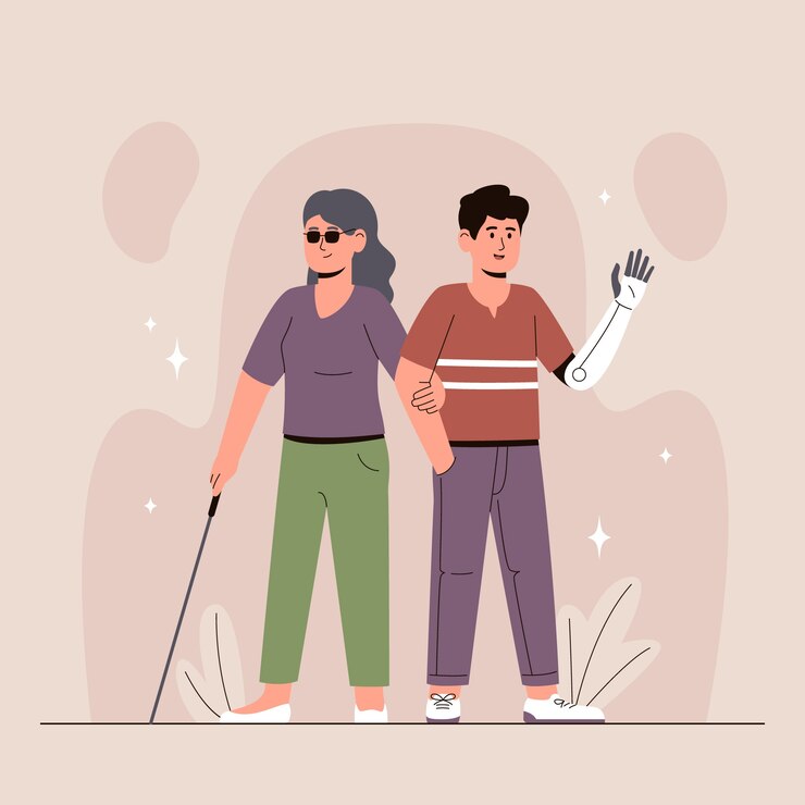 Vettore gratuito illustrazione disegnata a mano di persone con disabilità