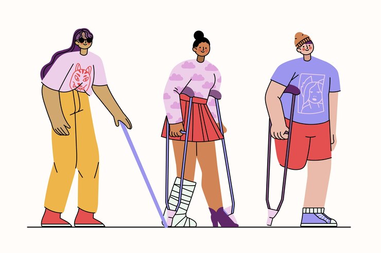 Vettore gratuito illustrazione disegnata a mano di persone con disabilità