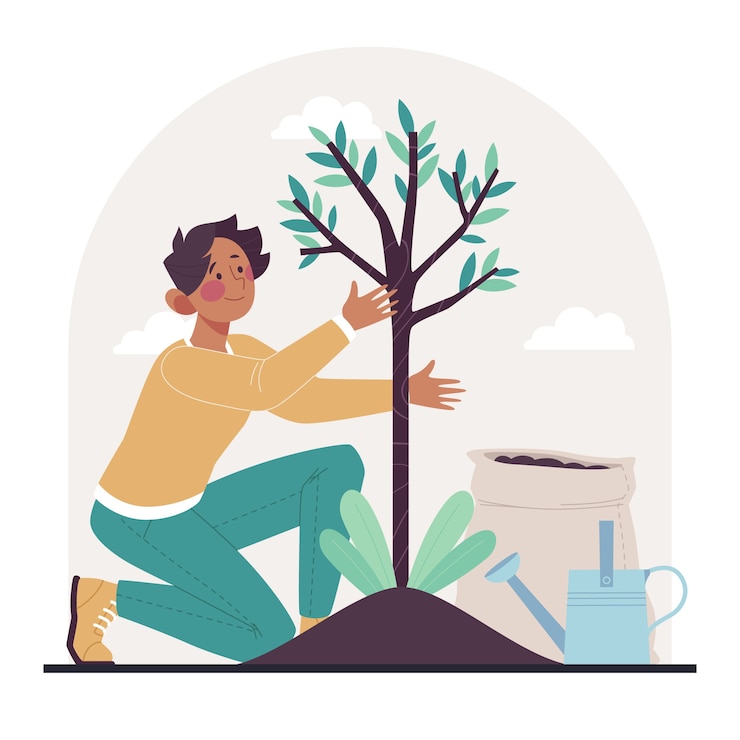 Vettore gratuito illustrazione disegnata a mano di piantagione di alberi di design piatto