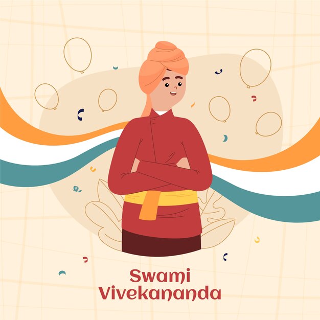 Illustrazione disegnata a mano di swami vivekananda piatta