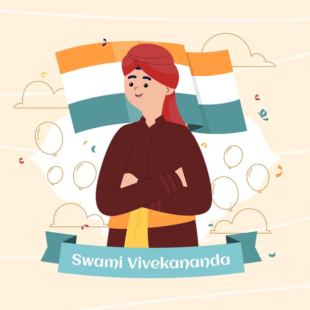 Illustrazione disegnata a mano di swami vivekananda piatta