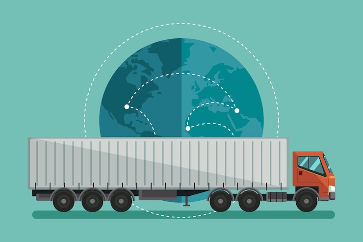 Vettore gratuito illustrazione disegnata a mano di trasporto del camion di trasporto