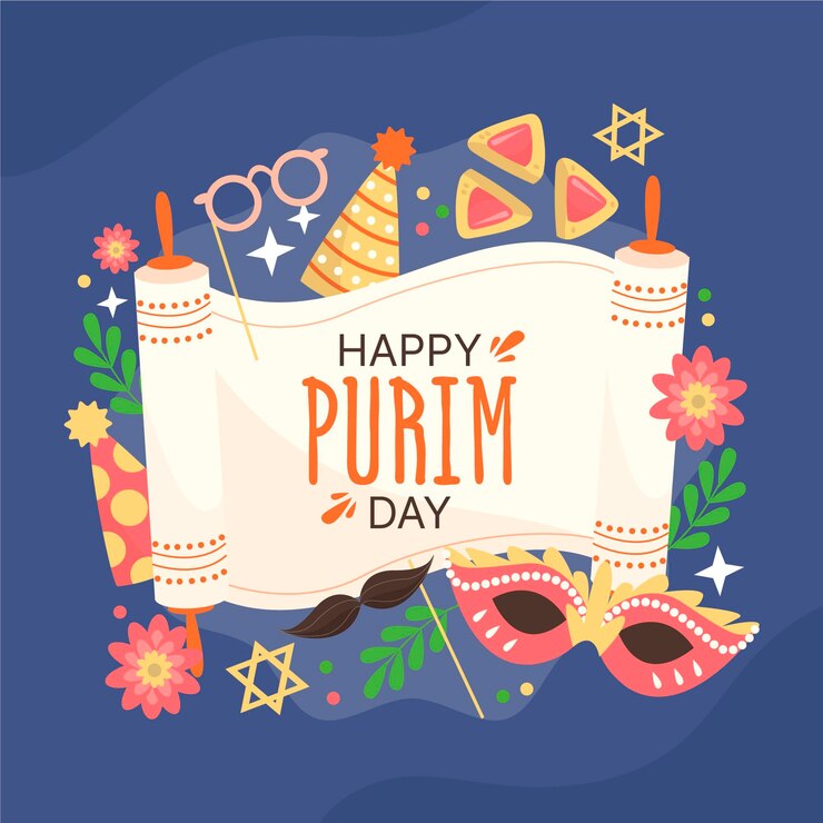 Vettore gratuito illustrazione disegnata a mano felice giorno di purim