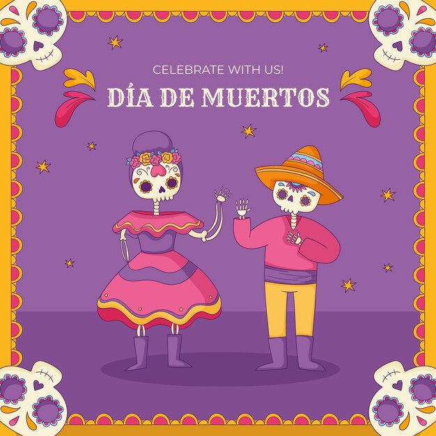 Illustrazione disegnata a mano per la celebrazione del dia de muertos messicano