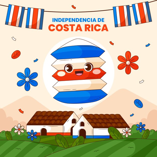 Illustrazione disegnata a mano per la celebrazione della Giornata dell'Indipendenza della Costa Rica