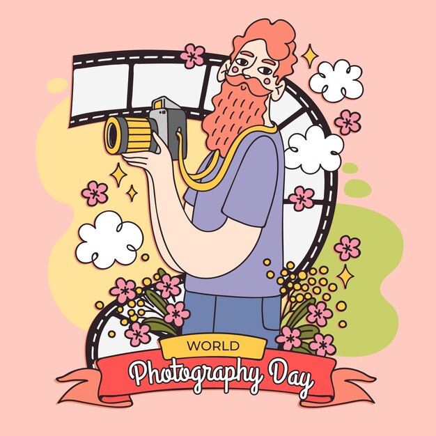 Illustrazione disegnata a mano per la celebrazione della giornata mondiale della fotografia