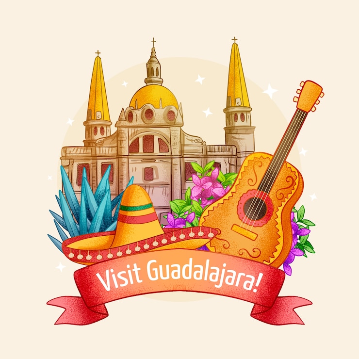 Vettore gratuito illustrazione disegnata a mano per viaggiare a guadalajara