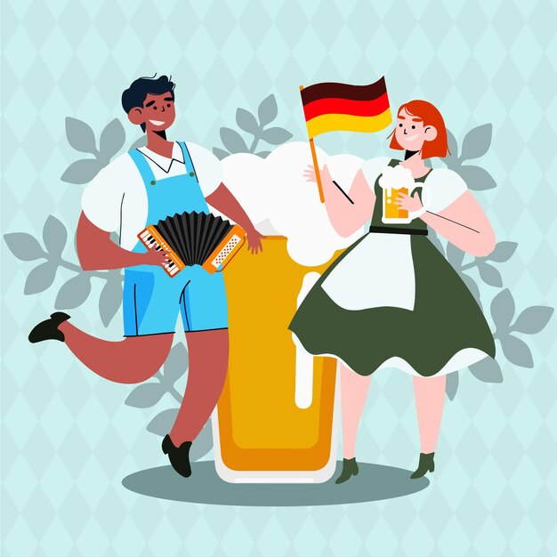 Illustrazione disegnata di personaggi più oktoberfest