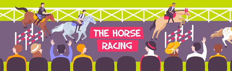 Vettore gratuito illustrazione equestre di corse di cavalli colorata e orizzontale
