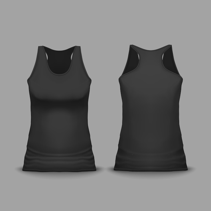 Vettore gratuito illustrazione femminile nera della canottiera sportiva di sport del modello realistico 3d per marcare a caldo.