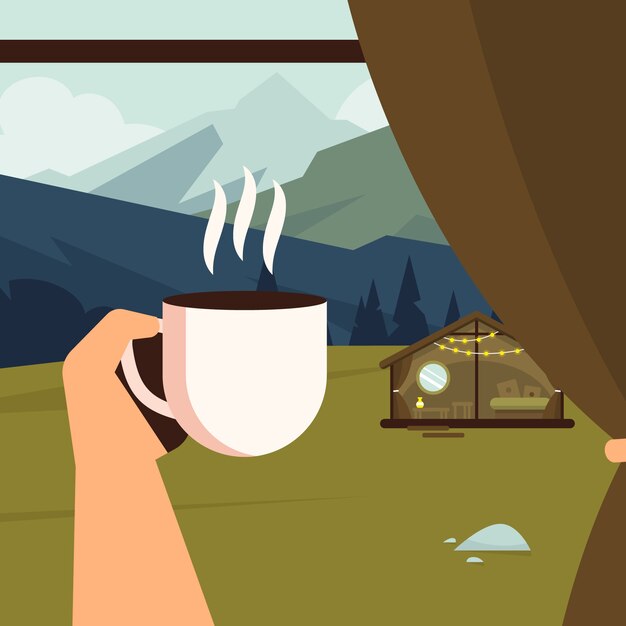 Illustrazione glamping design piatto disegnato a mano