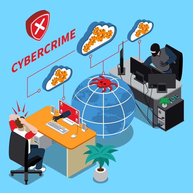 Vettore gratuito illustrazione isometrica del crimine informatico