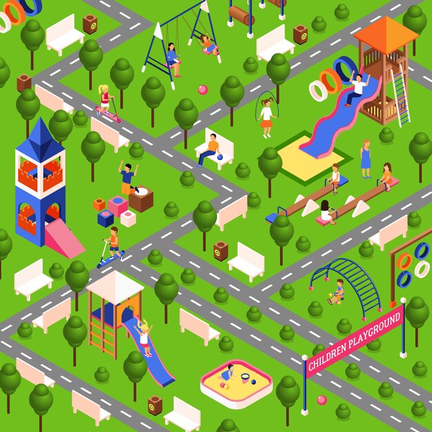 Illustrazione isometrica del parco giochi