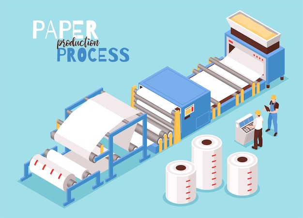 Illustrazione isometrica di fabbricazione della carta