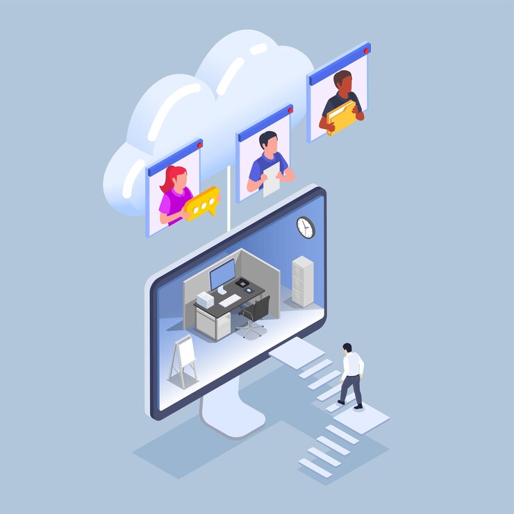 Vettore gratuito illustrazione isometrica di lavoro e gestione a distanza