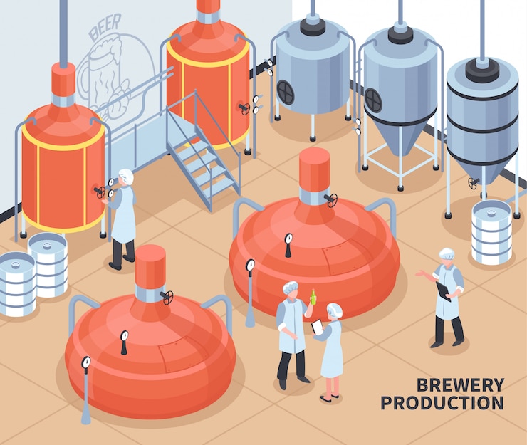 Vettore gratuito illustrazione isometrica di produzione del birrificio