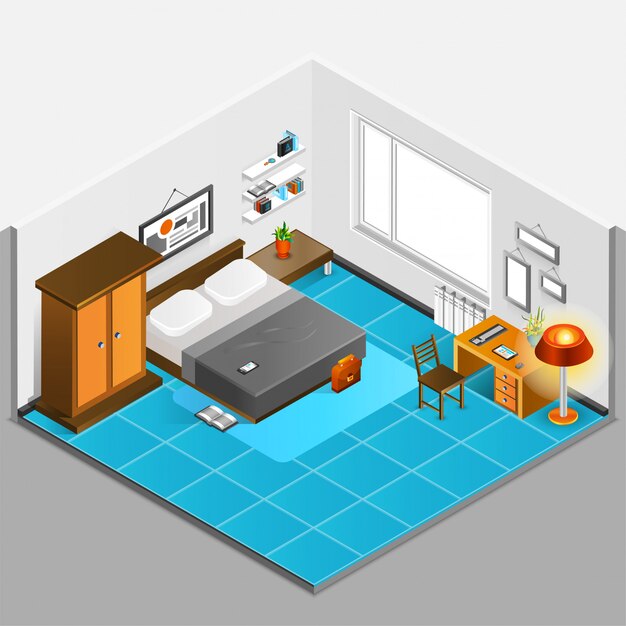 Illustrazione isometrica interna casa