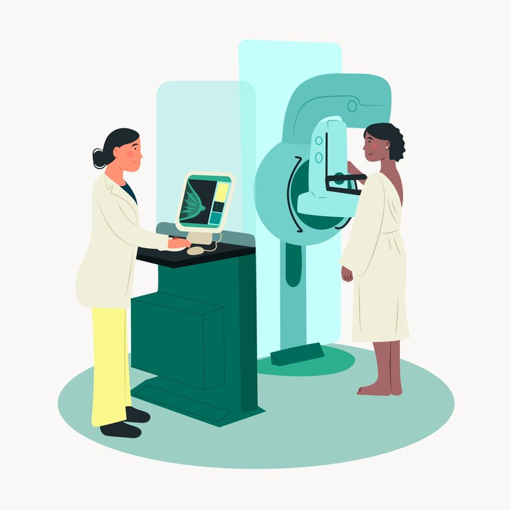 Vettore gratuito illustrazione mammografia design piatto disegnata a mano