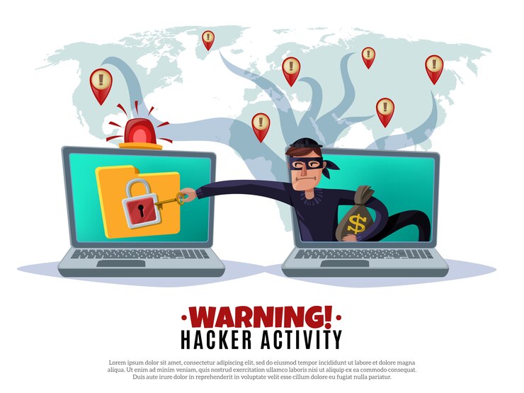 Vettore gratuito illustrazione orizzontale del fumetto di attività del pirata informatico
